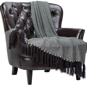 Elegant Black and White Herringbone Throw Blanket